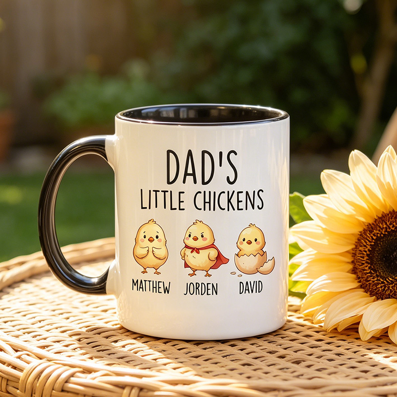 Personalized Dad's Little Chickens 11 oz Ceramic Mug Custom Dad Mug with Kids Names Father's Day Birthday Gifts for Him
