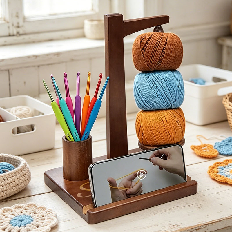 Yarn Holder Wooden Ball Holder Multifunctional Magnetic Wool Holder Rotating Yarn Holder Wooden Yarn Dispenser with Stand Suitable for Crochet Yarn and Knitting
