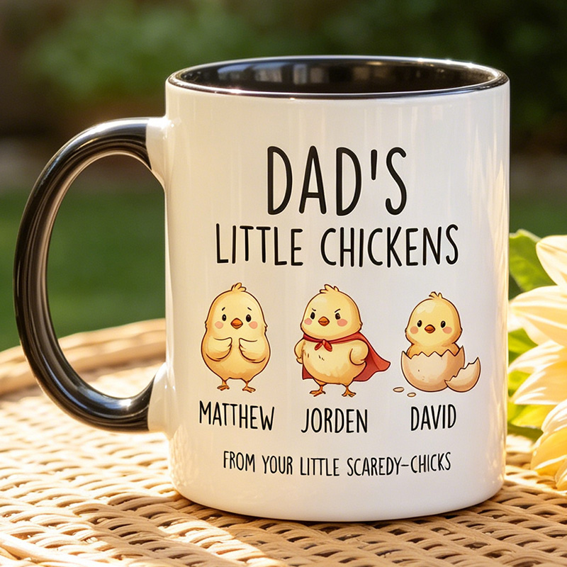 Personalized Dad's Little Chickens 11 oz Ceramic Mug Custom Dad Mug with Kids Names Father's Day Birthday Gifts for Him