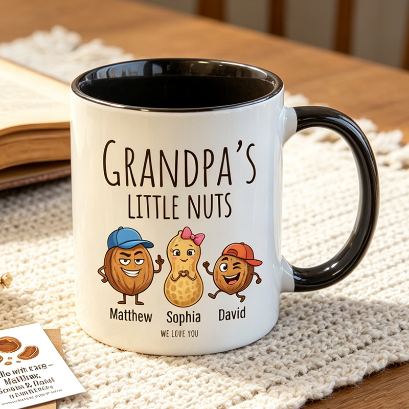 Personalized Dad's Little Nuts 11 oz Ceramic Mug with 1-6 Names Father's Day Gifts for Grandpa Papa Birthday Gift for Him