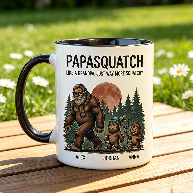 Personalized Papasquatch Like A Grandpa, Just Way More Squatch 11 oz Ceramic Mug with 1-6 Names Father's Day Gifts for Grandpa Papa Birthday Gift for Him