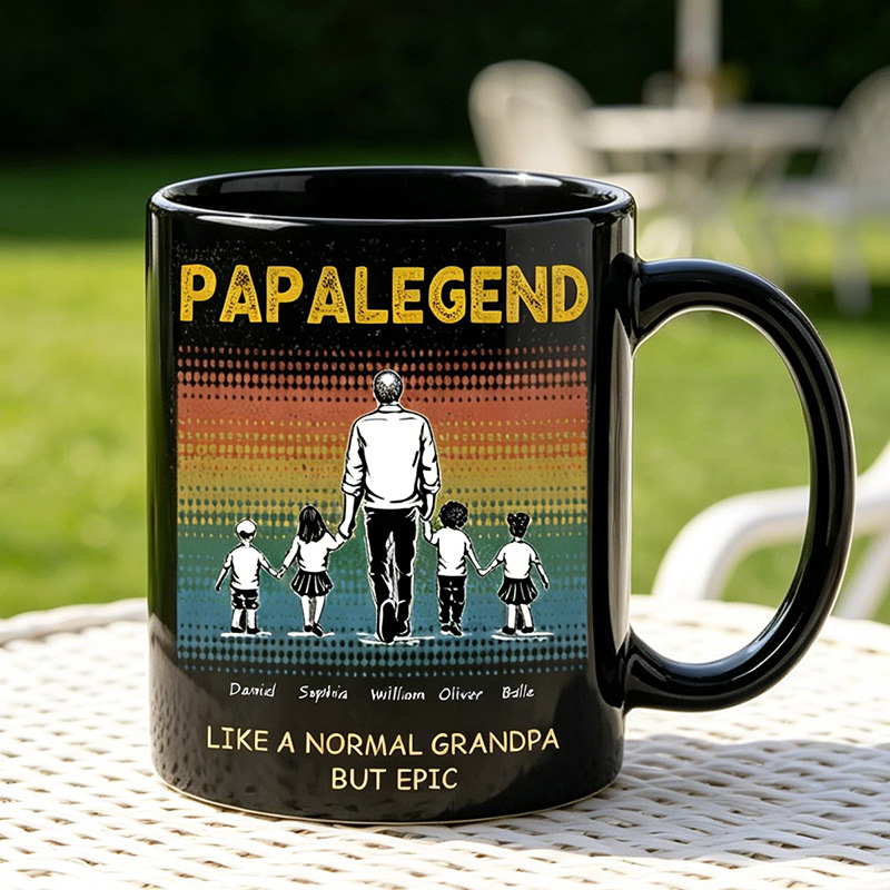 Personalized Papalegend Like A Normal Grandpa But Epic Custom 11 oz Ceramic Mug with Kids Photos Father's Day Gifts for Papa