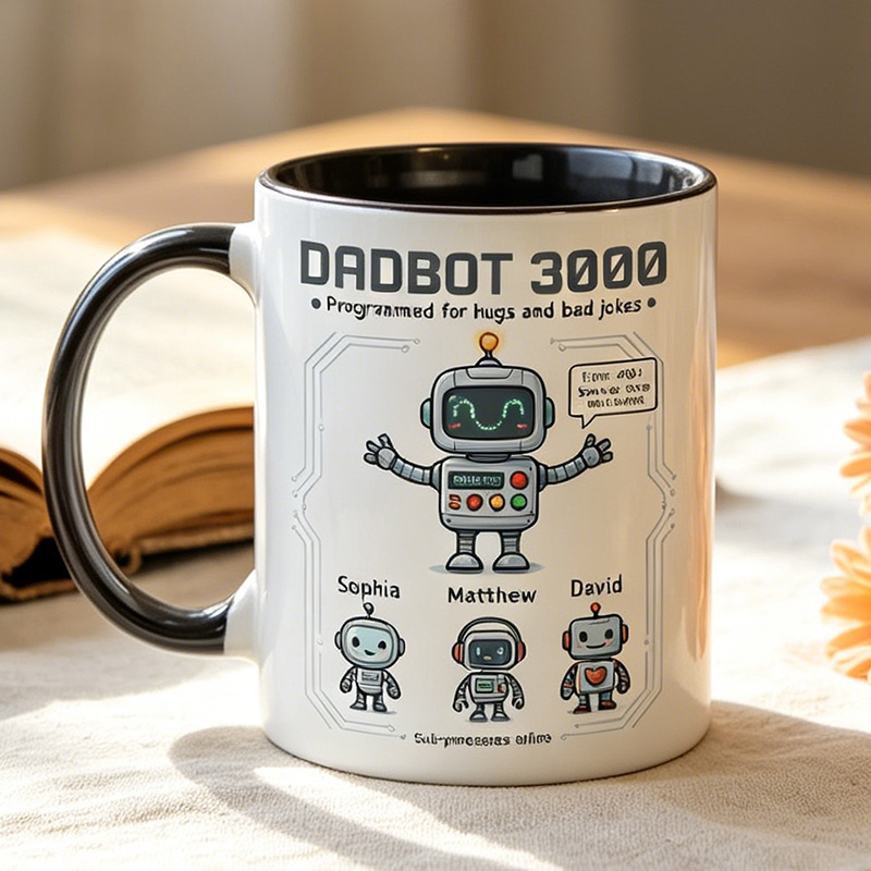 Personalized Dadbot 3000 11 oz Ceramic Mug with 1-6 Names Father's Day Gifts for Dad Papa Birthday Gift for Him