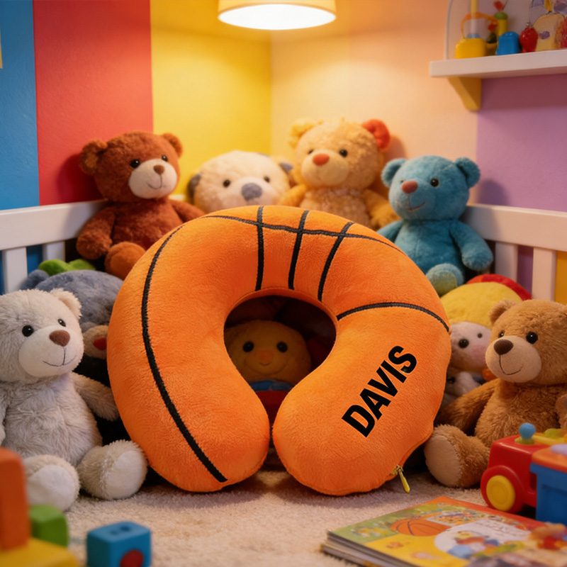 Personalized Basketball U-Shaped Pillow with Custom Name for Sports Fans and Travelers