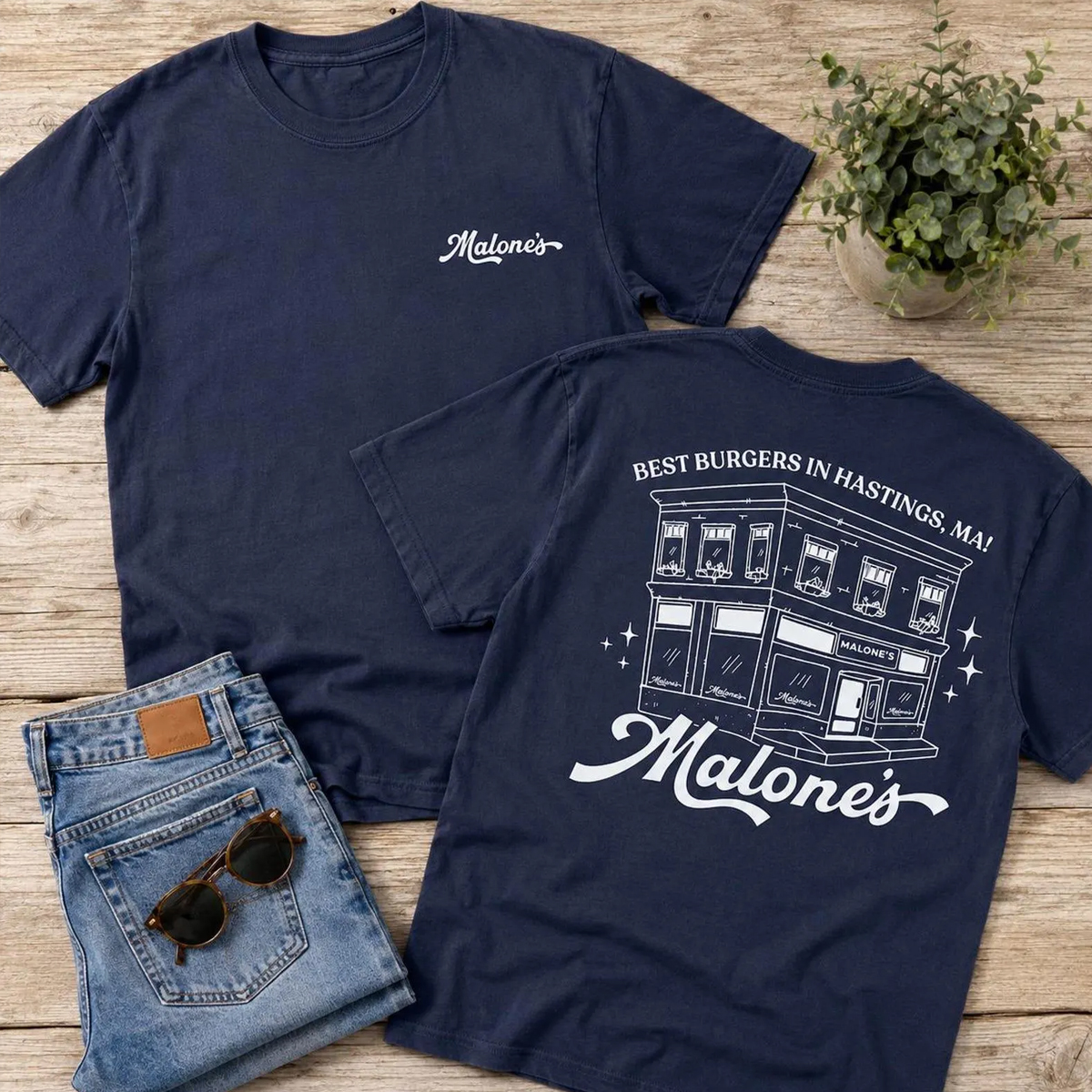 Personalized Malone’s Burger Shirt Best Burgers in Hastings MA Tee Vintage Restaurant Graphic T-Shirt Hockey Team Fan Gift