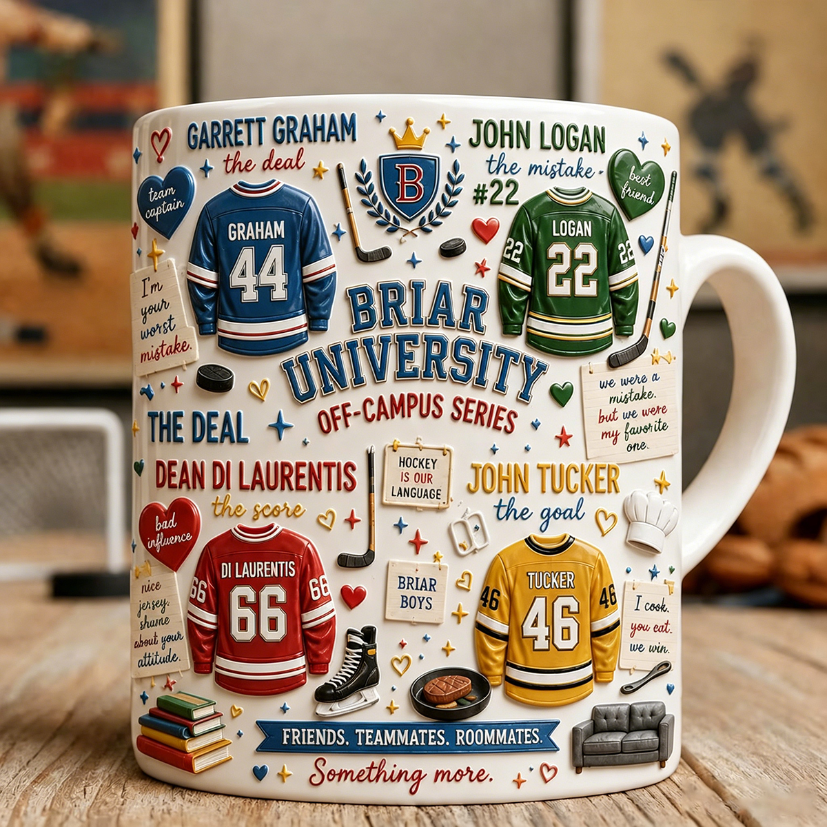 Hockey Romance 3D Mug Briar Boys Embossed Cup Booktok Hockey Gift
