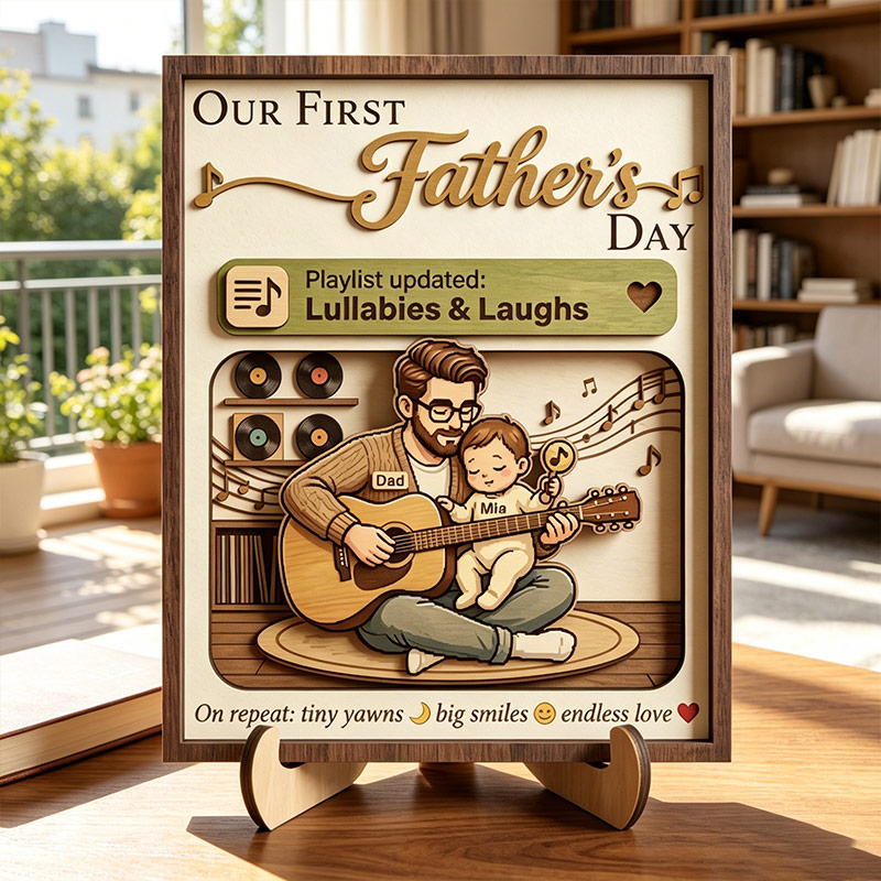 Personalized Our First Father's Day Sign Custom Playlist Updated Wooden Plaque with Kids Dad Gifts Father's Day Gift For Him