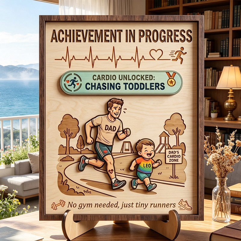 Personalized Father's Day Sign Custom Achievement in Progress Wooden Plaque with Kids Dad Gifts Birthday Day Gift For Him