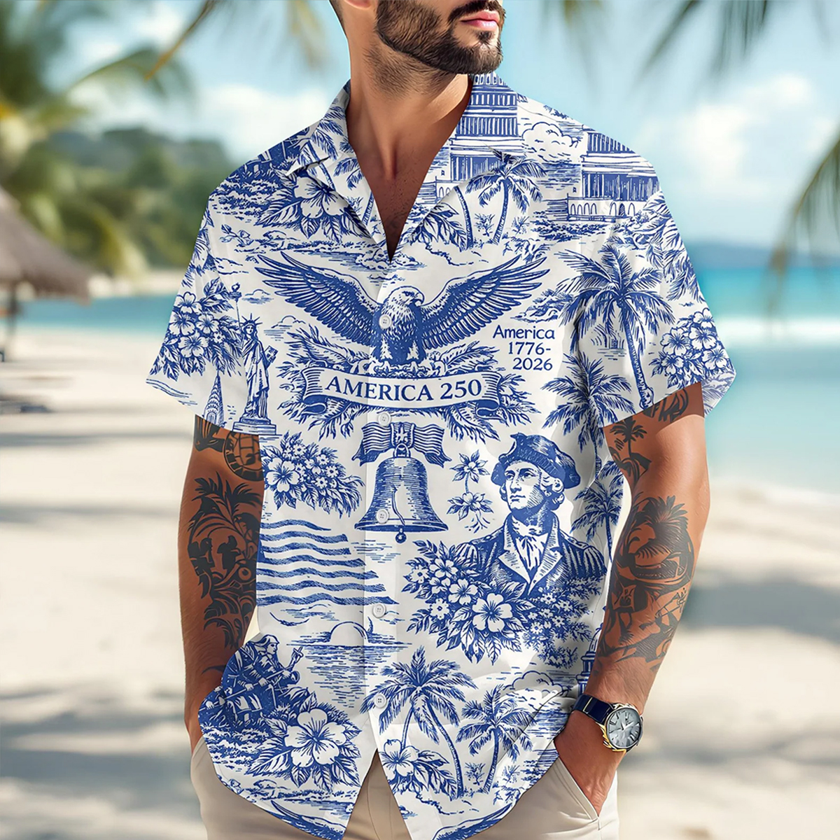 America 250 Hawaiian Shirt Shorts Set 1776–2026 Vintage Patriotic Shirt 250 Years of America Celebration