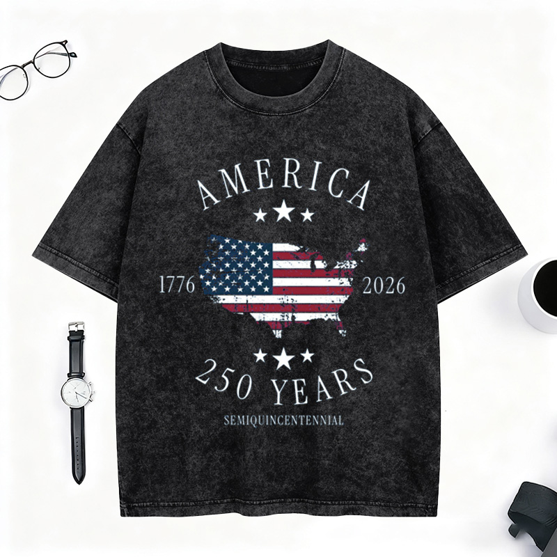 America 250th Anniversary 1776-2026 Vintage Washed T-Shirt - Patriotic USA Map Flag Graphic Tee