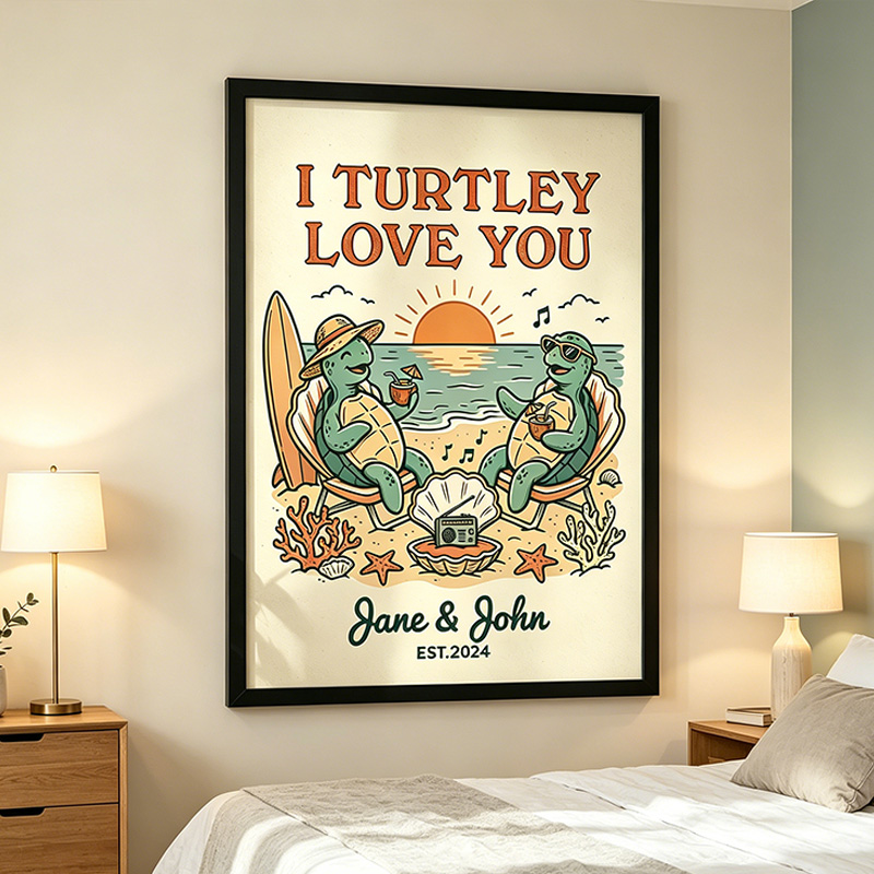 Personalized I Turtley Love You Couple Wall Art Couple Canvas Print Poster Romantic Love You Longer Wall Decor Anniversary  Gift Couple Turttle Home Decor