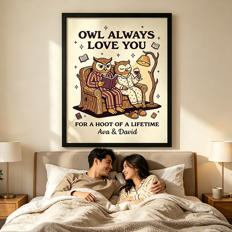 Personalized Owl Always Love You Couple Wall Art Couple Canvas Owl Print Poster Romantic Love You Longer Wall Decor Anniversary  Gift Couple Owl Home Decor