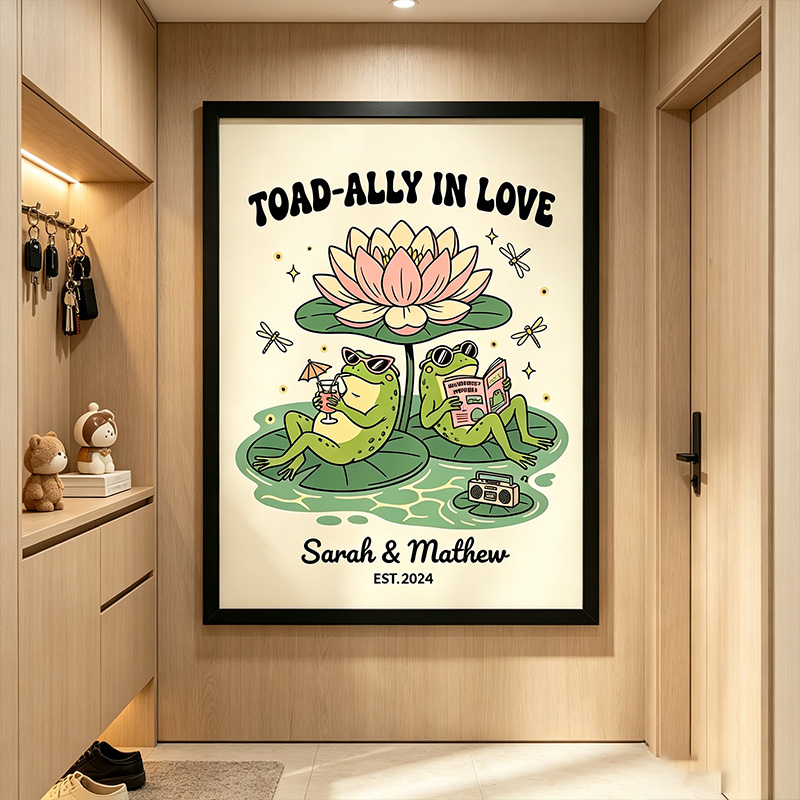 Personalized Toad-Ally in Love Frog Couple Wall Art Couple Canvas Frog Print Poster Romantic Love You Longer Wall Decor Anniversary  Gift Couple Frog Home Decor