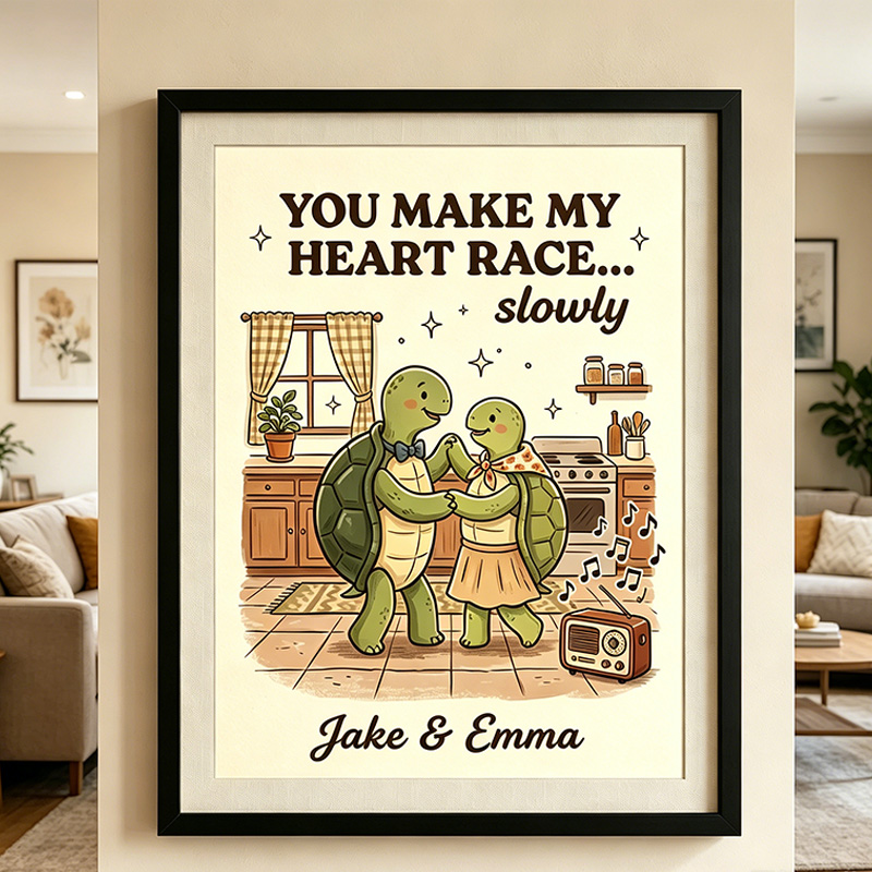 Personalized Turttle Couple Wall Art Couple Canvas Turttle Print Poster Romantic Love You Longer Wall Decor Anniversary  Gift Couple Turttle Home Decor