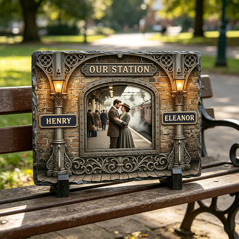 Personalized Retro Couple Photo Rectangle Shaped Stone with Stand Newlyweds Stone Annversary Gift Couple Home Keepsake Gift