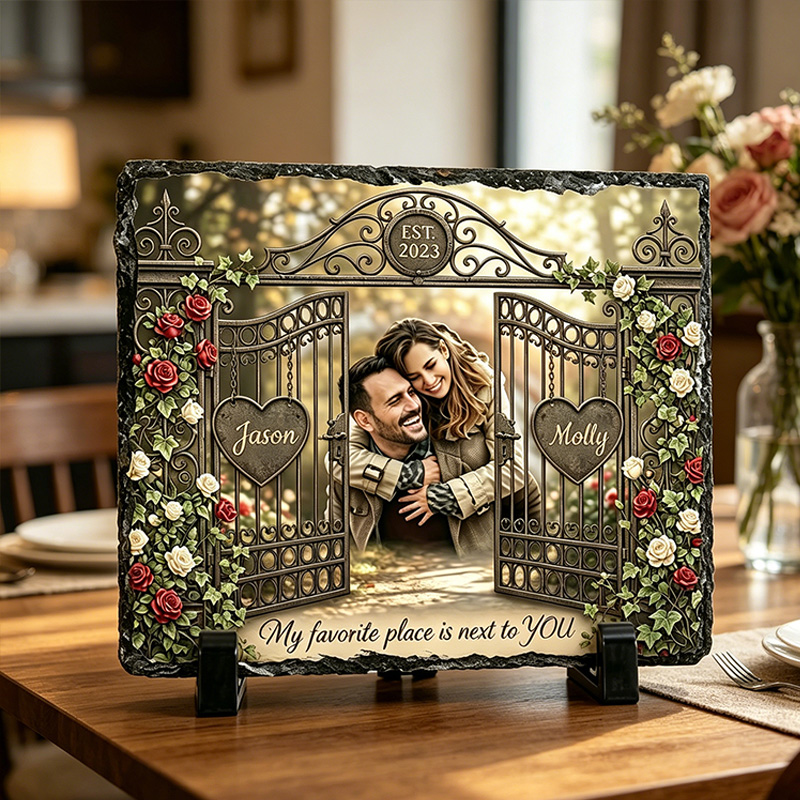 Personalized My Favorite Place Is Next To You Couple Photo Rectangle Shaped Stone with Stand Couple Stone Plaque with Names Anniversary Gift Couple Home Keepsake Gift