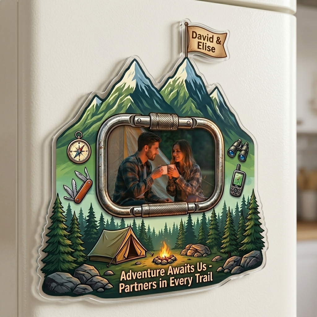 Personalized Camping Couple Photo Fridge Magnet Custom Couple Gift with Names Anniversary Gift for Her Him Camping Lovers Gift