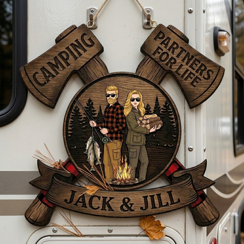 Personalized Camping Partners for Life Couple Camping Sign with Names Acrylic Camping Sign Over Print Camping Couple Gift Idea
