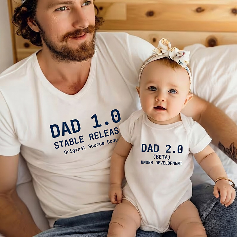 Personalized Dad 1.0 and Dad 2.0 Tshirt Father Son Matching Tee Dad and Baby Shirt Father Daughter Matching Tee Gift For Dad
