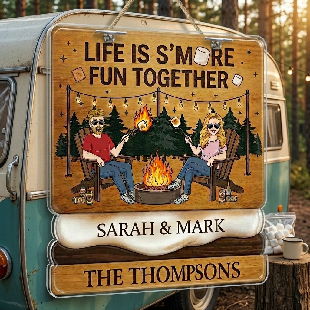 Personalized Camping Couple Sign with Names Acrylic Camping Sign Over Print Camping Couple Gift Idea Couple Gift 
