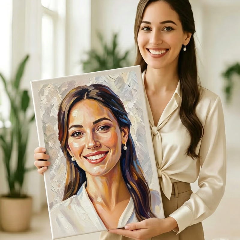 Personalized Modern Oil Painting Style Photo Framed Canvas Prints with Name Home Decor Ship from USA Housewarming Anniversary Gift for Family Friends
