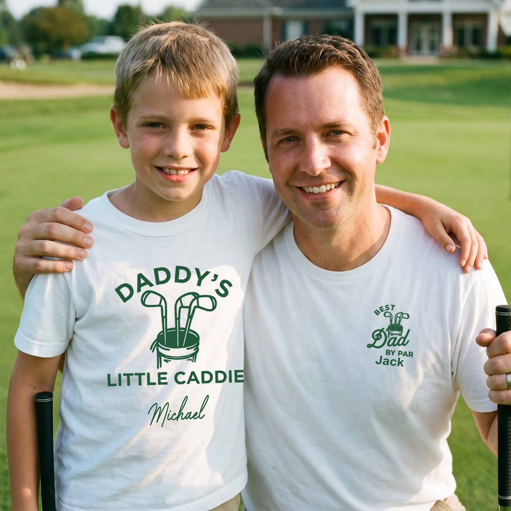 Personalized Golf Family T-Shirt Dad's Little Caddie Bet Dad By Par Custom Name Gift for Dad and Kid