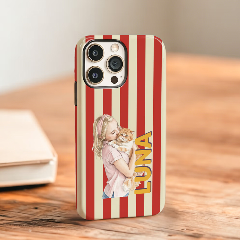 Personalized Retro Stripe Photo Phone Case for iPhone with Name Daily Use Birthday Gift for Family Friend
