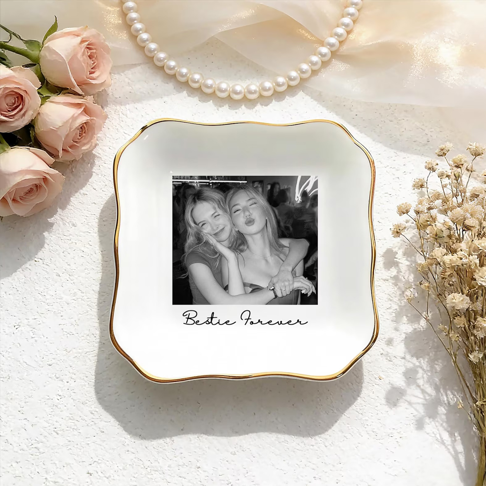 Personalised Photo Trinket Dish With Custom Jewelry Ring Dish, Wedding Gift, Bridesmaid Proposal, Trinket Tray for Best Friend, Bestie