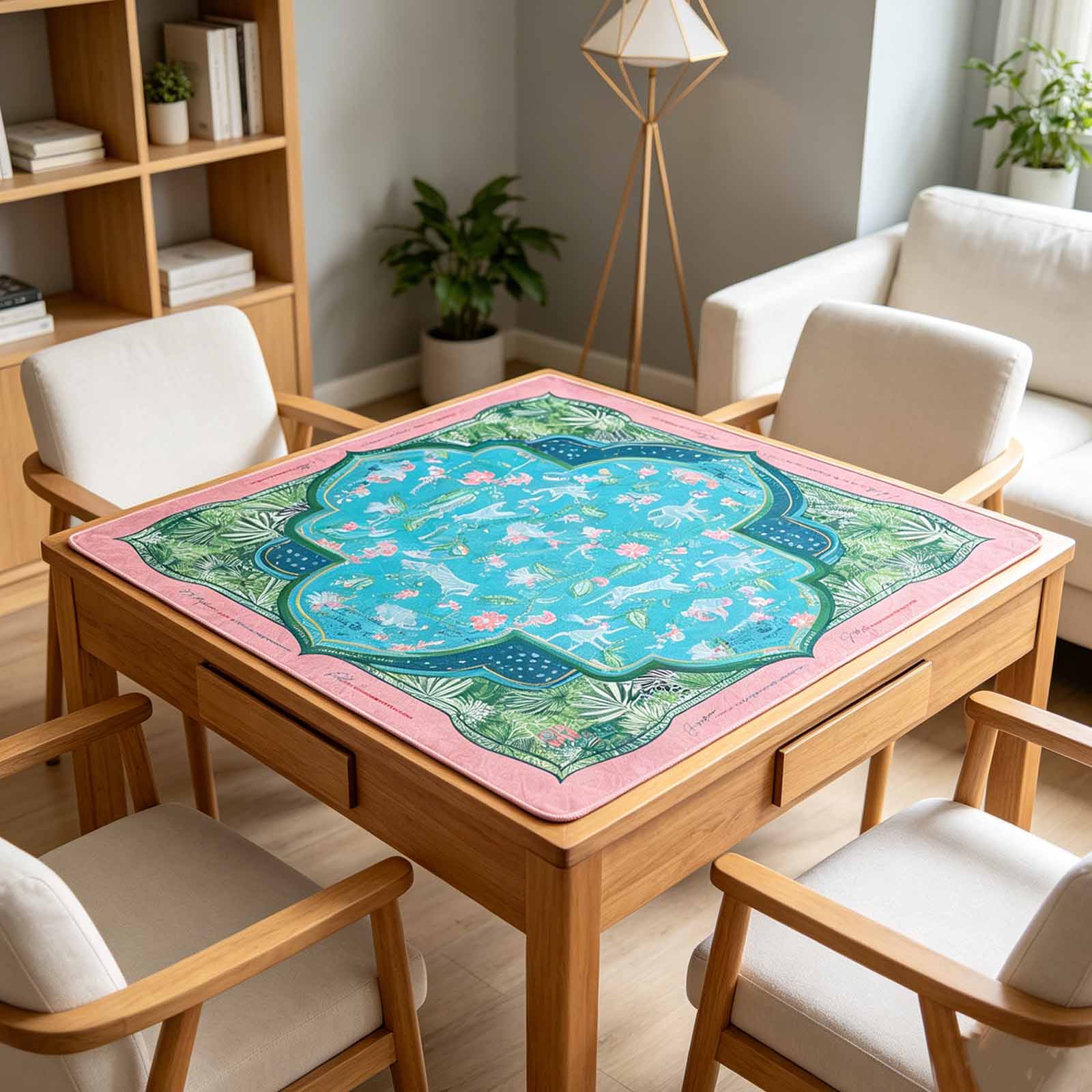 Jungle Inspired Palm Beach Chic Mahjong Mat Monkeys Zebras Lush Mahjong Mat Neoprene Game Surface Travel Portable Playing