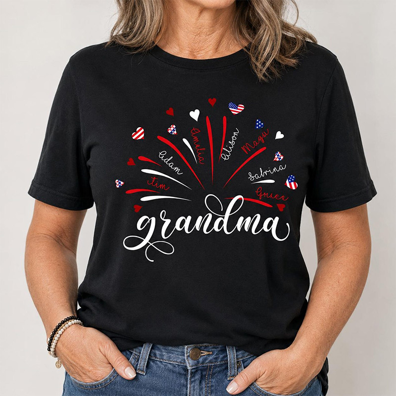 Personalized Firework USA Flag Grandma And Kids Shirt America 250th Shirt For Patriotic Nana Gigi Mimi 4th of July Independence Day Gift