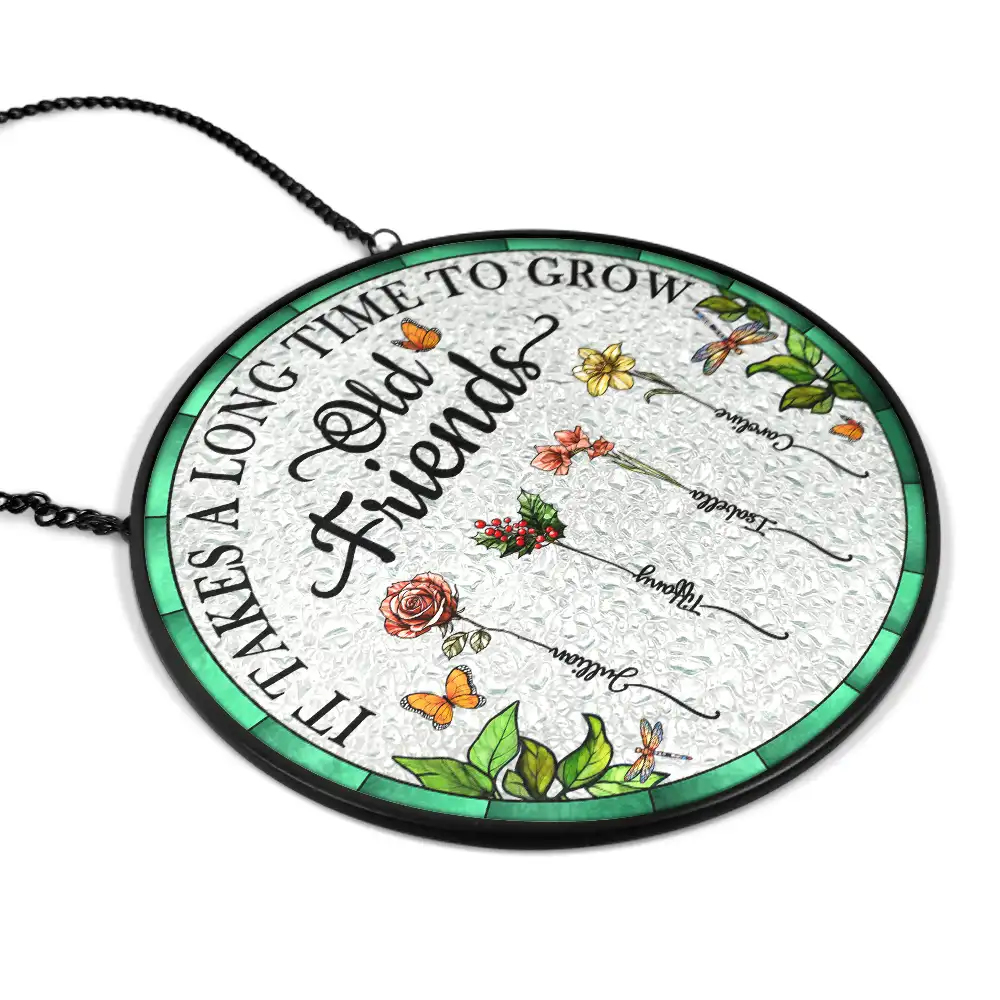  Personalized Stained Glass Window Hanging Suncatcher Birth Flower Grow An Old Friend for Best Friend