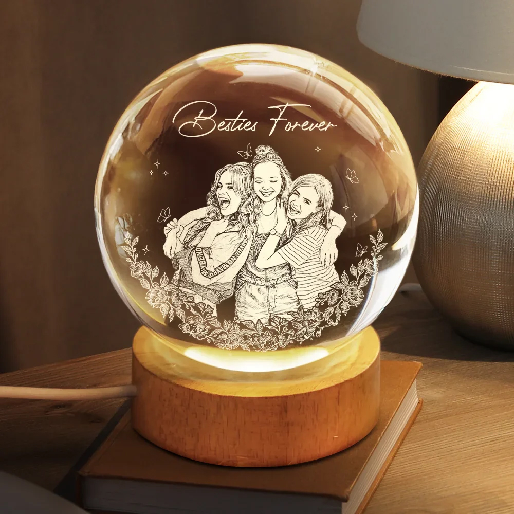 Personalized Crystal Globe Lamp Custom Photo Pencil Sketch Art A True Friendship Is A Journey Without An End for Best Friend