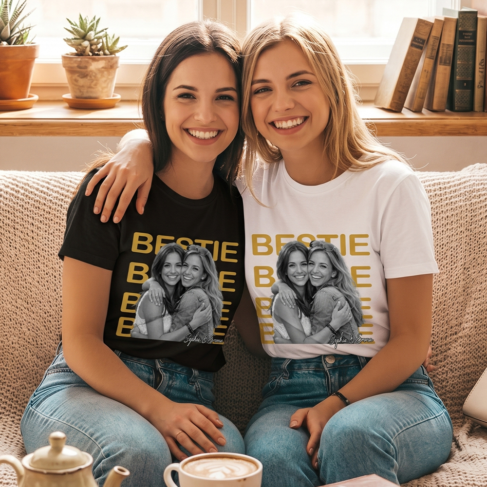 Personalized Bestie T-Shirt Bestie Custom Photo and Name Gift for Friend