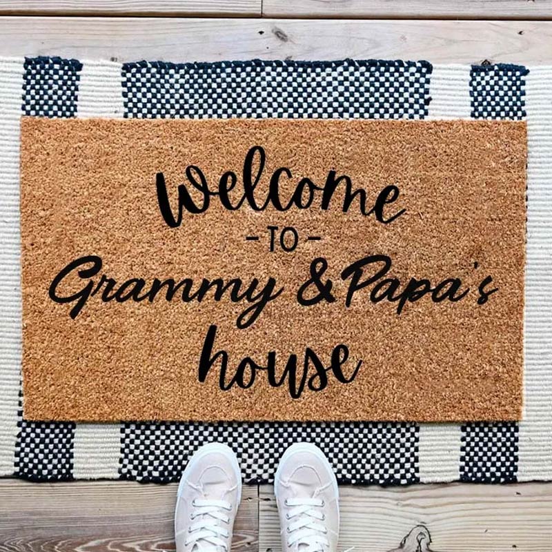 Personalized Welcome to Grammy and Papa's House Doormat Custom Family Rug Housewarming Gift Decorative Indoor Outdoor Durable Mat for Entryway Door