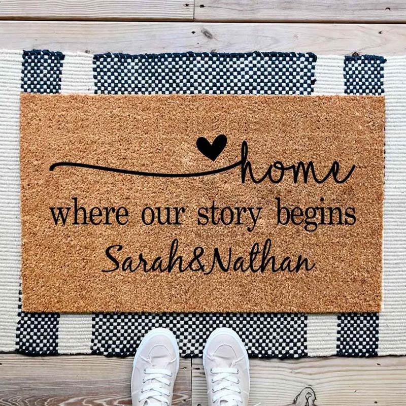 Personalized Home Where Our Story Begins Doormat Custom Names Design Housewarming Gift Welcome Mat Indoor Outdoor Home Decor Front Door Rug