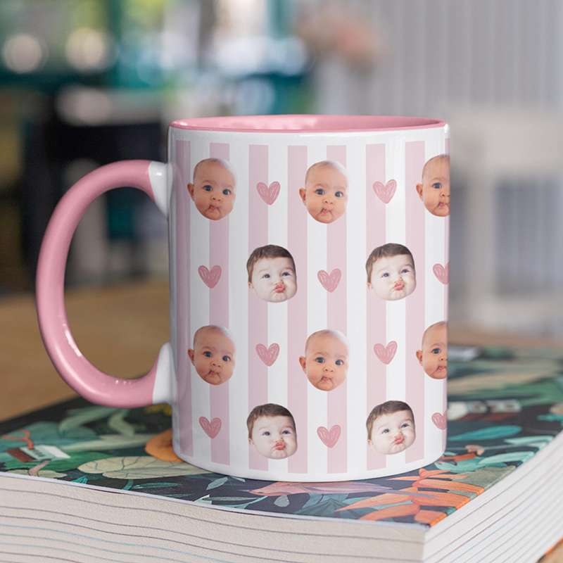 Personalized Baby Face Mug for Mom Dad Stripe Baby Photo Cup New Mom Or Dad Coffee Mug Funny Gift For Grandma Grandpa