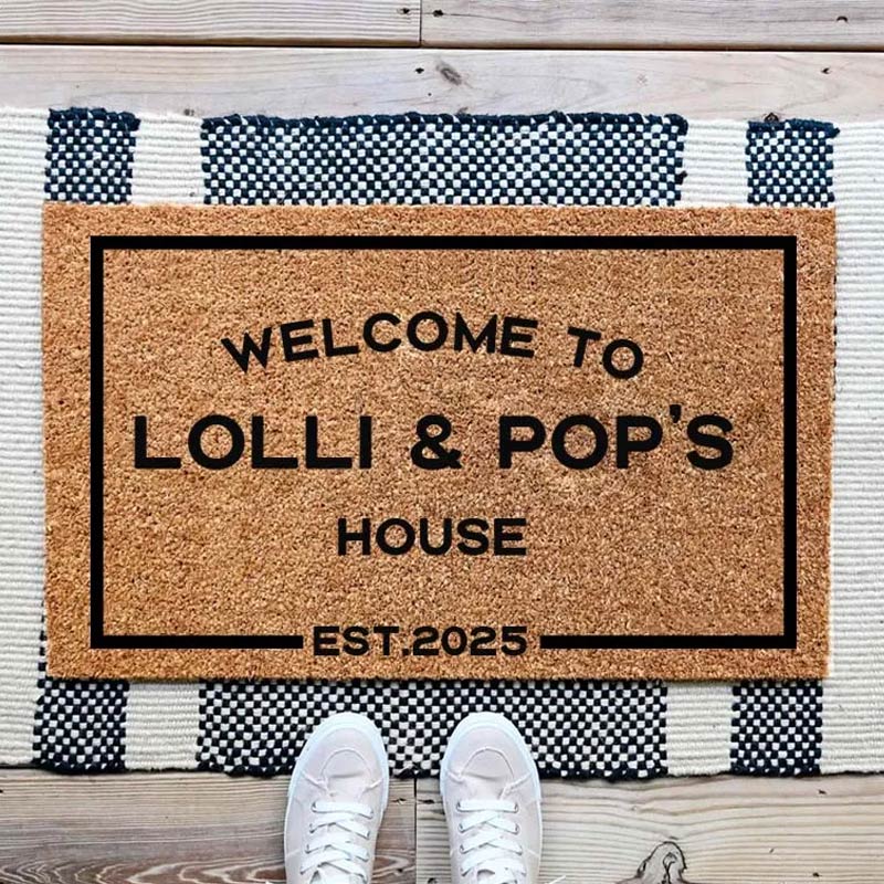 Personalized Welcome to Our House Doormat Housewarming Gift Durable Coir Mat for New Home Indoor Outdoor Door Mat Family Home Decor Rug Est 2025