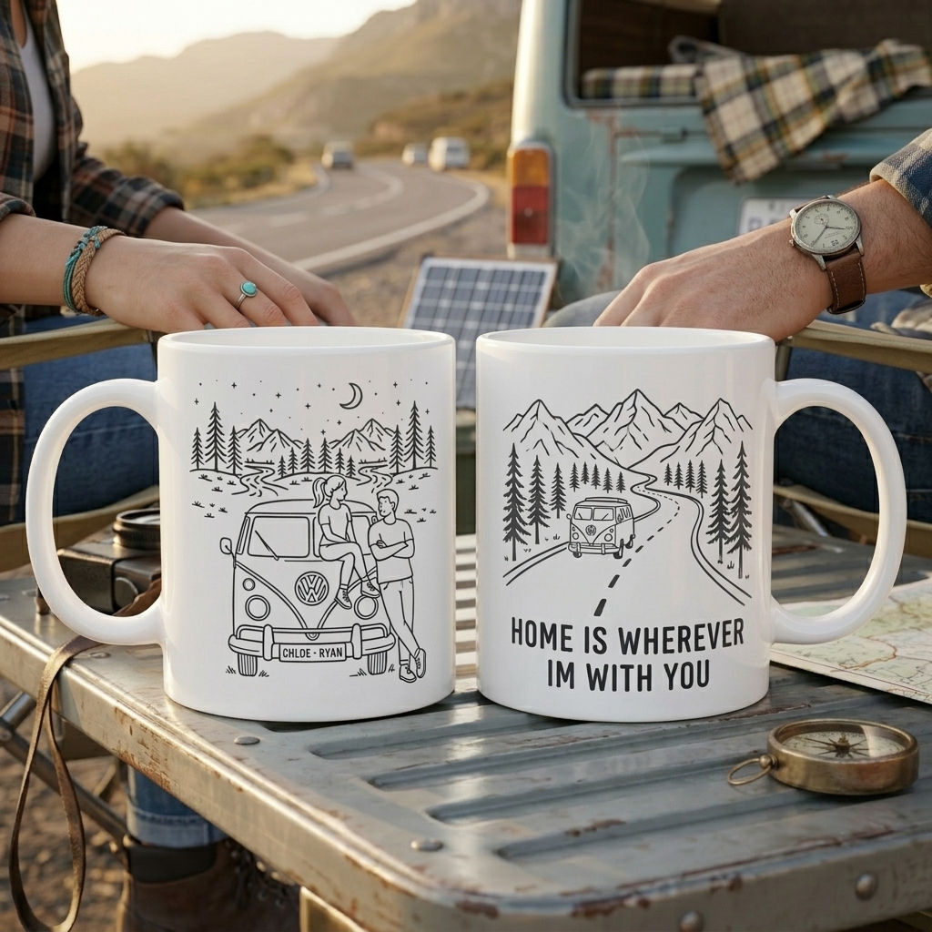 Personalized Home is Wherever I'm with You Mug Couple Gift Personalized Anniversary Camping Gift Custom Outdoor Coffee Cup Partners for Life Newlyweds Gift Wedding Couple Gift