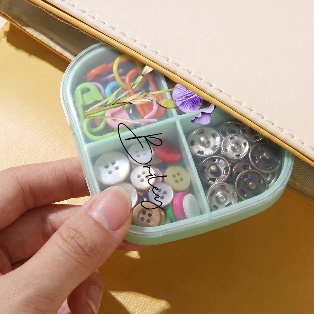 Personalized Knitting Crochet Notions Case Mini Storage Box 4 Compartments Multi Section Stitch Markers Point Protectors Tools Travel Compartments Case Custom Name with Birth Flower Crochet Tool Organizer