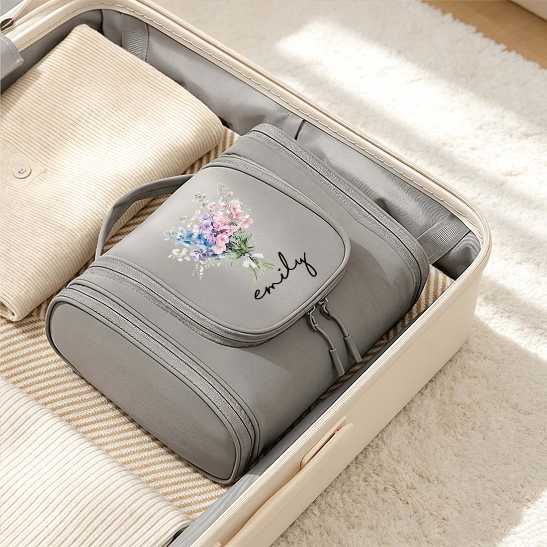 Personalized Crochet Storage Bag Water Resistant Crochet Storage Bag with Hanging Hook Custom Name with Birth Flower Crochet Tool Storage Bag Portable Storage Bag Large Capacity Multiple Pockets Organizer Bag