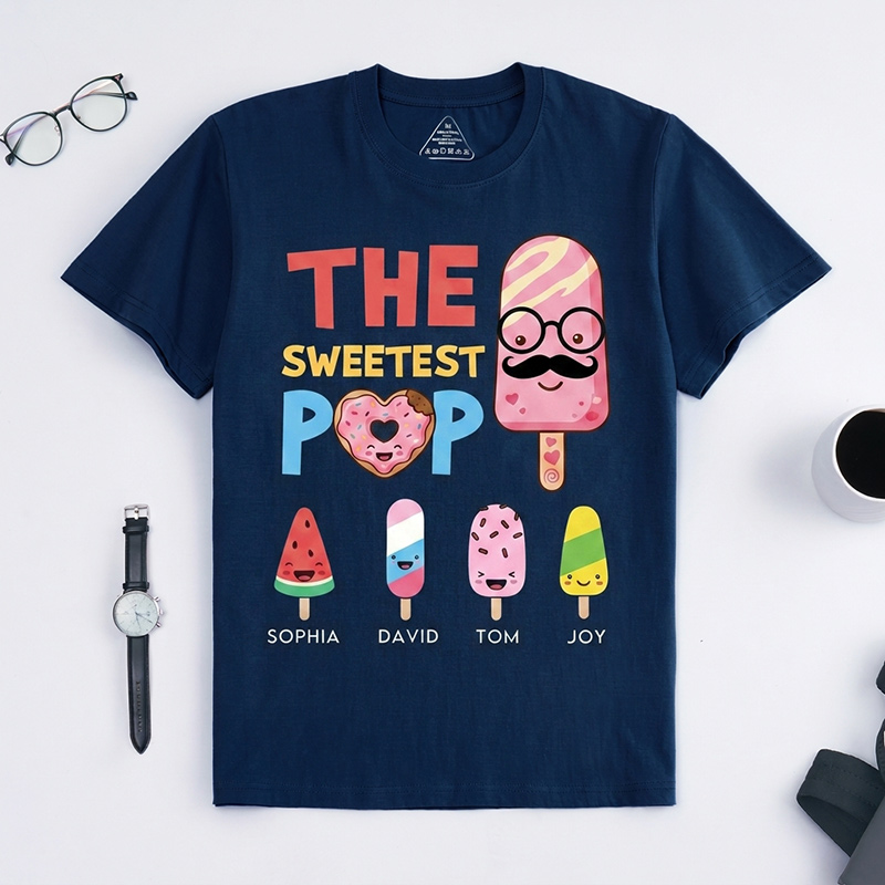 Personalized The Sweetest Pop Shirt Custom Dad T-Shirt with Kids Names Birthday Gift Father's Day Gift For Grandpa Dad