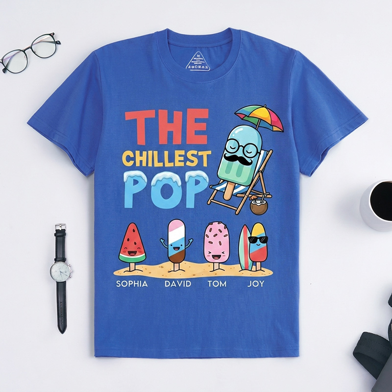 Personalized The Chillest Pop Shirt Custom Dad T-Shirt with Kids Names Birthday Gift Father's Day Gift For Grandpa Dad
