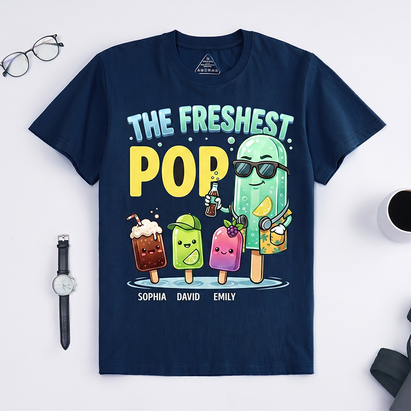 Personalized The Freshest Pop Shirt Custom Papa T-Shirt with Kids Names Birthday Gift Father's Day Gift For Grandpa Dad
