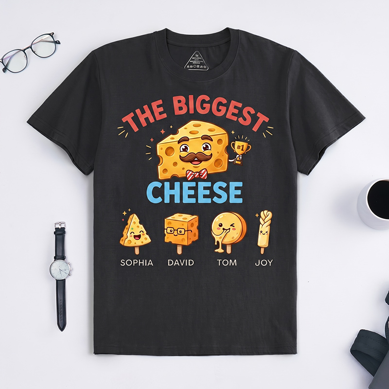 Personalized The Biggest Cheese Shirt Custom Dad T-Shirt with Kids Names Birthday Gift Father's Day Gift For Grandpa Dad