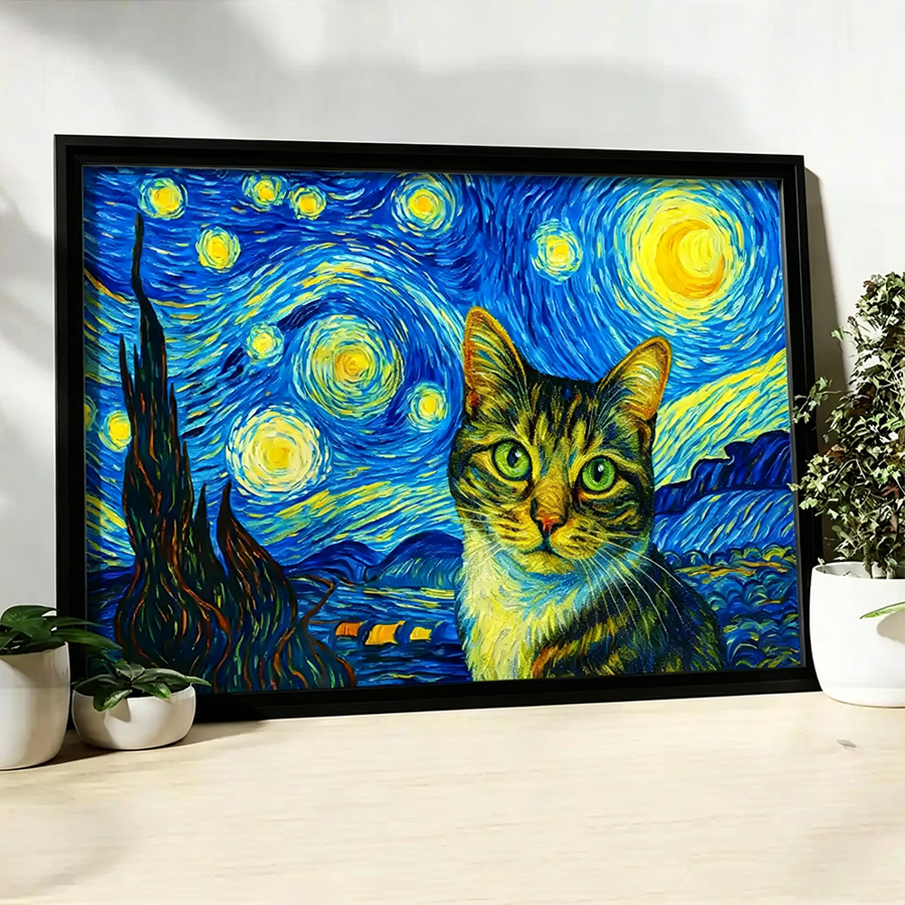 Personalized Pet Poster Custom Photo Starry Night Dog Cat Pet Gift for Pet Lovers