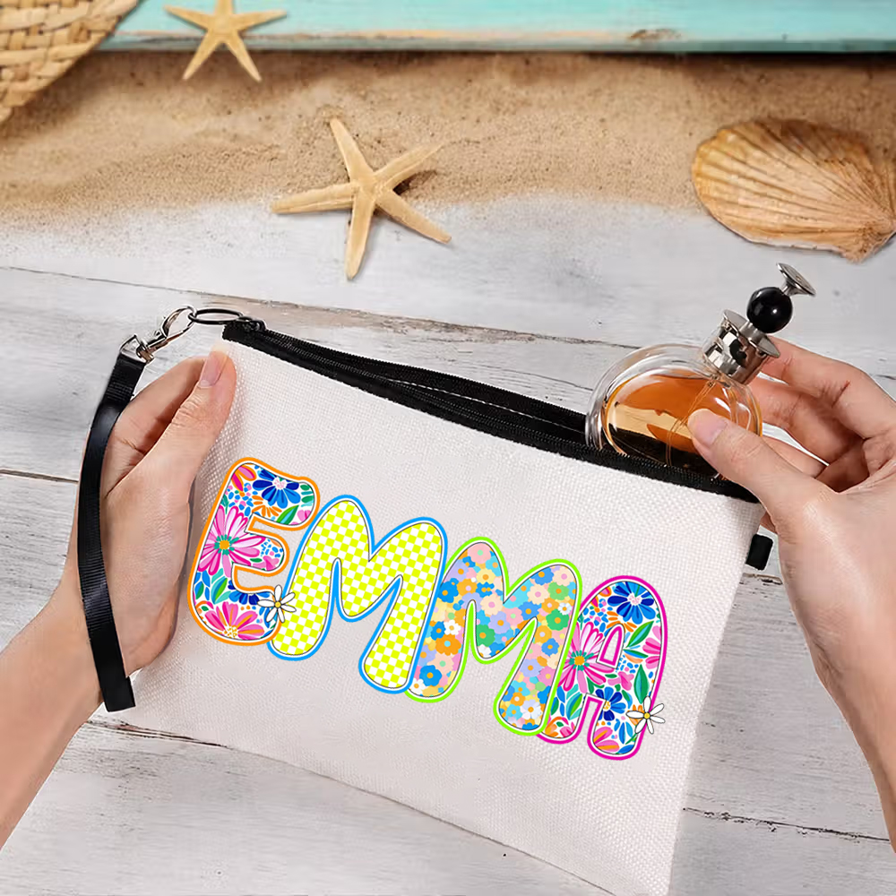 Personalized Artistic Name Makeup Bag Summer Vacation Party Gift for Women