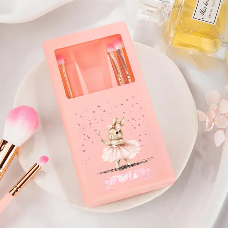 Personalized Ballet Bunny 5 Pcs Makeup Brushes Box Set with Name and Mirror Birthday Dance Competition Gift for Ballet Lovers