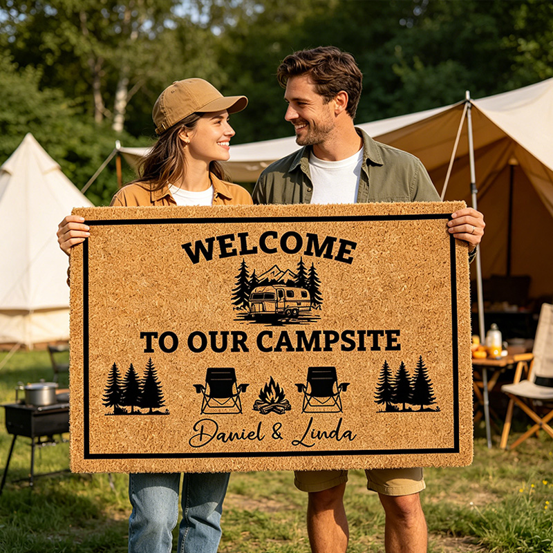 Personalized Camp Lover Doormats Welcome To Our Campsite Doormat Personalized Name Welcome Mat Couples Gift Cute Doormat Gift for Her