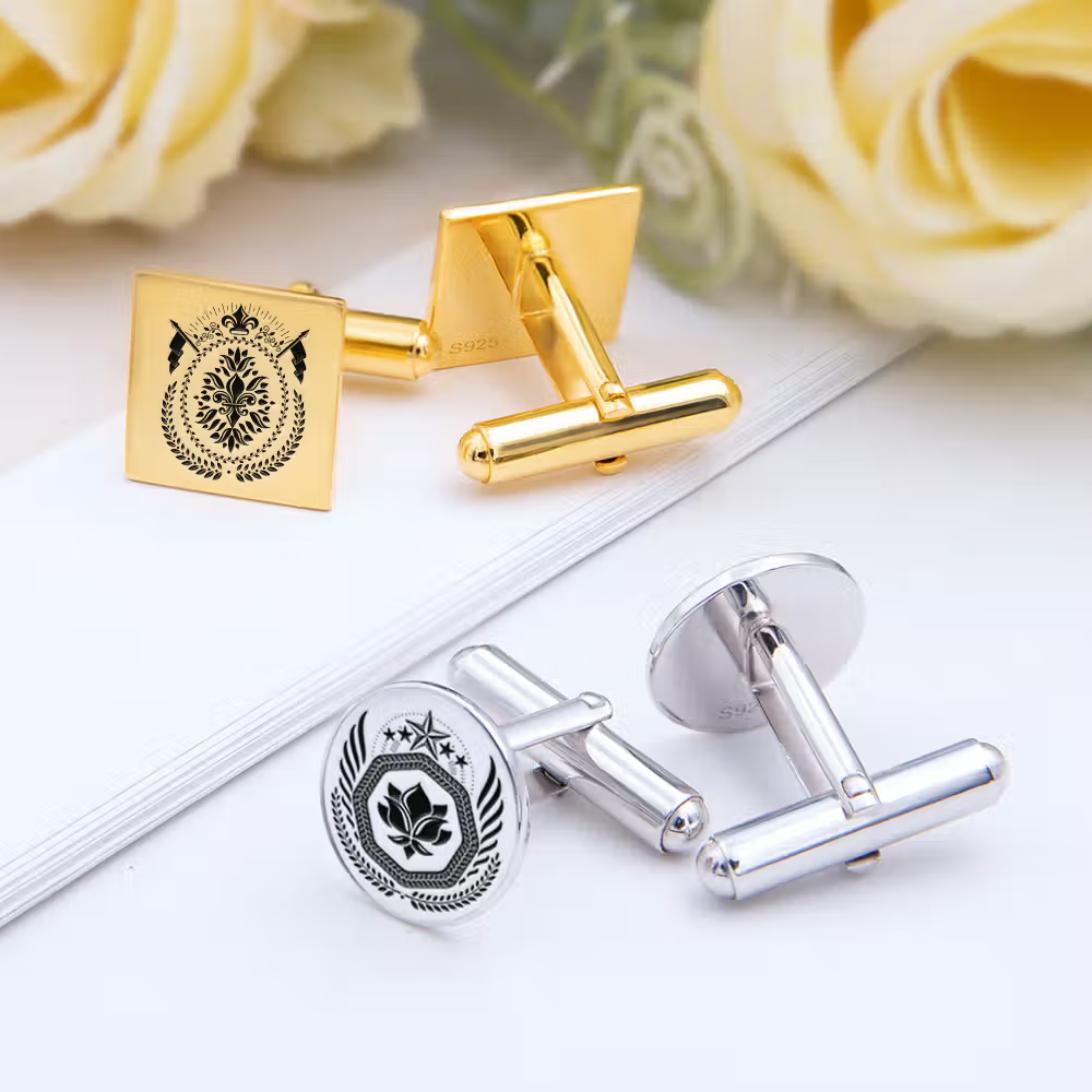 Personalized Family Crest Cufflinks with Engraved Photo Father's Day Birthday Gift for Men