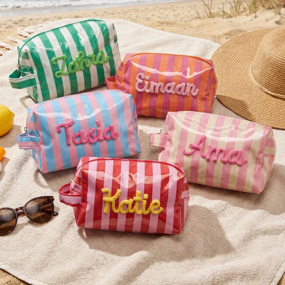 Personalised Waterproof Makeup Bag Name Travel Toiletry Bag Summer Vacation Cosmetic Bag Birthday Gift Gift for Her